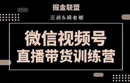 掘金联盟三叔/阎老板-微信视频号直播带货训练营，7月新课-追梦分享我爱副业网福缘论坛网赚网中创网创业网