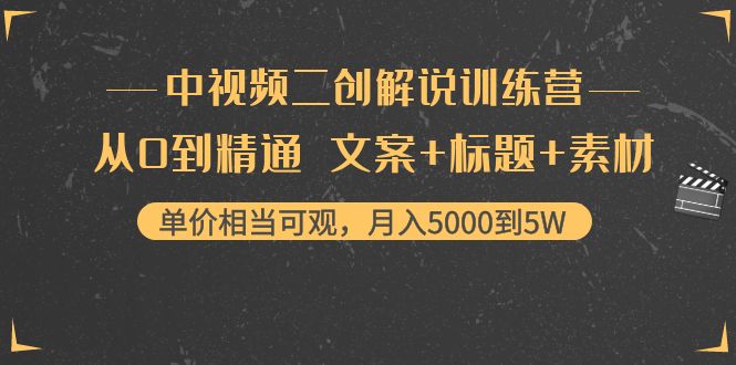 中视频二创解说训练营：从0到精通 文案 标题 找素材、月入5000到5W-