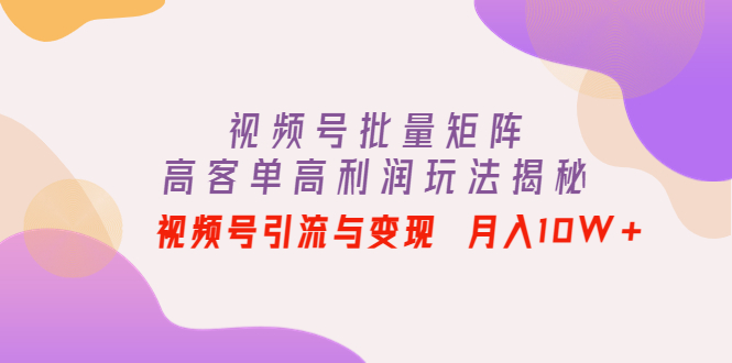 视频号批量矩阵的高客单高利润玩法揭秘： 视频号引流与变现 月入10W-追梦分享我爱副业网福缘论坛网赚网中创网创业网