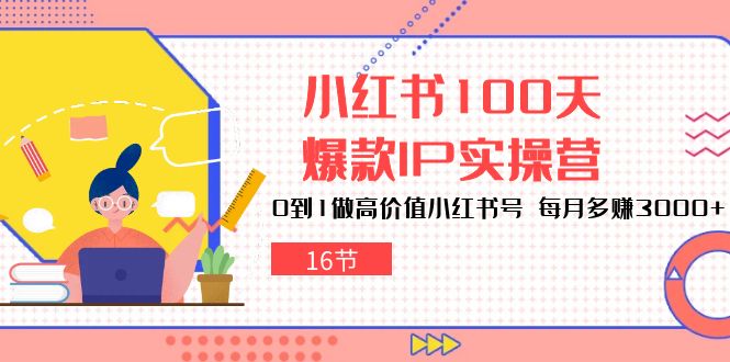 小红书100天爆款IP实操营，0到1做高价值小红书号，每月多赚3000 （16节）-