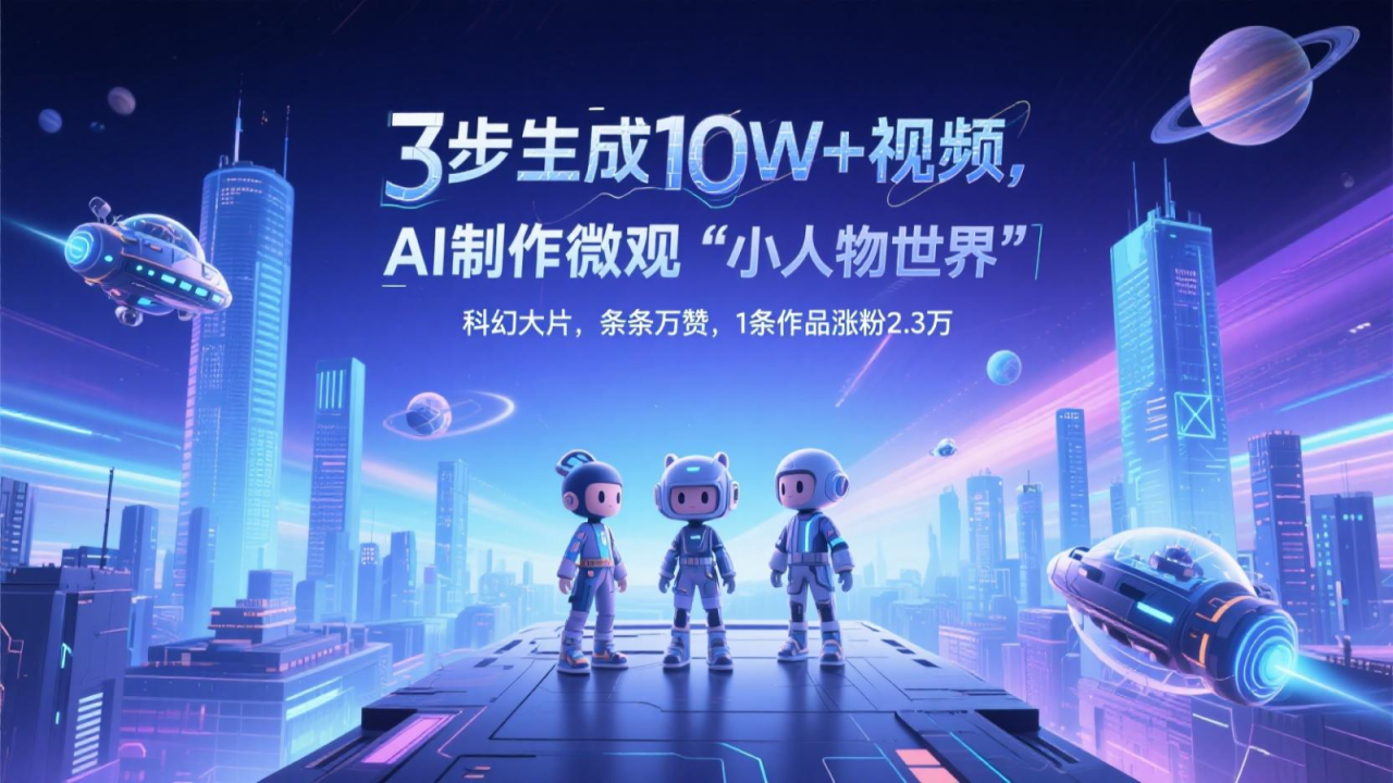 三步生成10W 视频，AI制作微观“小人物世界”科幻大片，条条万赞，1条作品涨粉2.3万-追梦分享我爱副业网福缘论坛网赚网中创网创业网