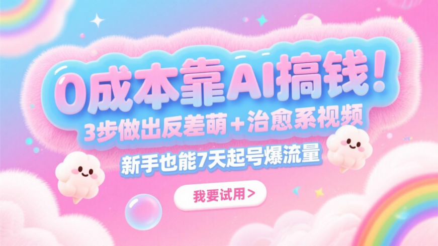 3步做出反差萌 治愈系视频,新手也能7天起号爆流量-追梦分享我爱副业网福缘论坛网赚网中创网创业网