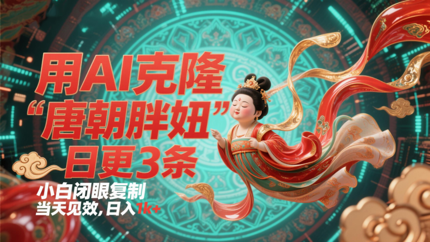 用AI克隆“唐朝胖妞”日更3条,平台疯狂推流-追梦分享我爱副业网福缘论坛网赚网中创网创业网