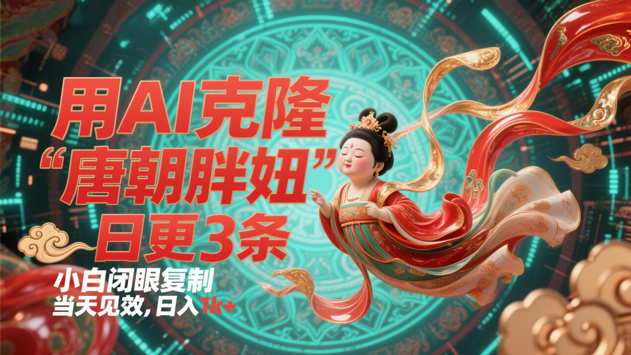 用AI克隆“唐朝胖妞”日更3条，平台疯狂推流-追梦分享我爱副业网福缘论坛网赚网中创网创业网